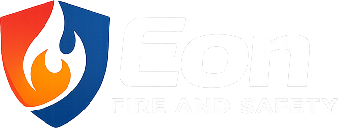 Eon Fire and Safety Logo white text